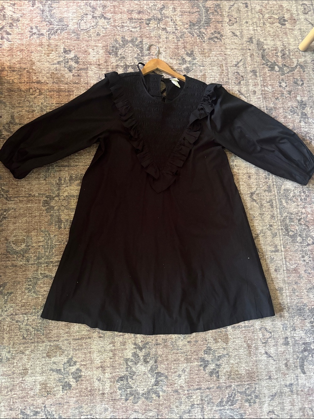 H&M Black Long-Sleeve Ruffle Yoke Dress